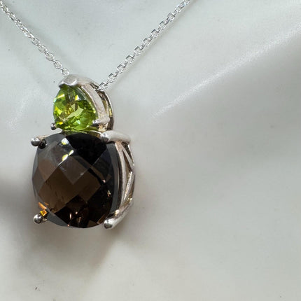 vintage smoky topaz Peridot Necklace Dainty 925 Sterling Silver Chain, Delicate Design