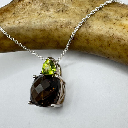 vintage smoky topaz Peridot Necklace Dainty 925 Sterling Silver Chain, Delicate Design
