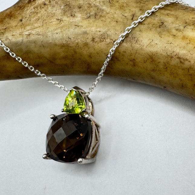 vintage smoky topaz Peridot Necklace Dainty 925 Sterling Silver Chain, Delicate Design