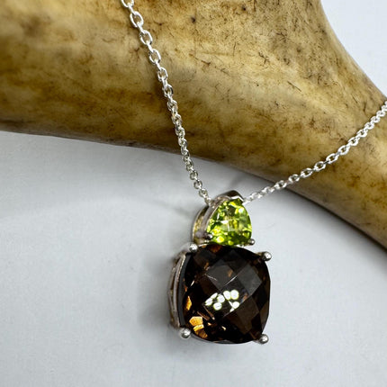vintage smoky topaz Peridot Necklace Dainty 925 Sterling Silver Chain, Delicate Design