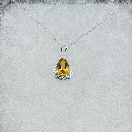 Vintage Citrine Necklace Dainty 925 Sterling Silver Chain, Delicate Design
