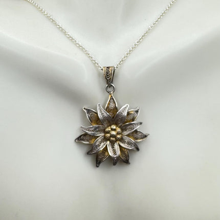 Vintage Filigree flower Pendant Necklace