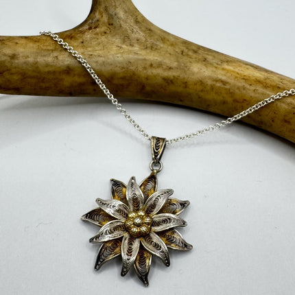 Vintage Filigree flower Pendant Necklace