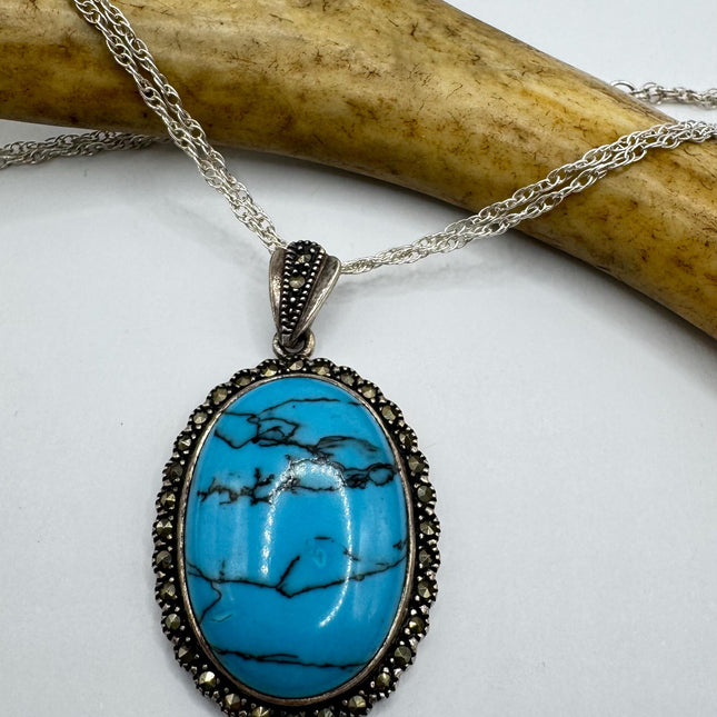 Vintage Turquoise Howlite Silver Gemstone Pendant