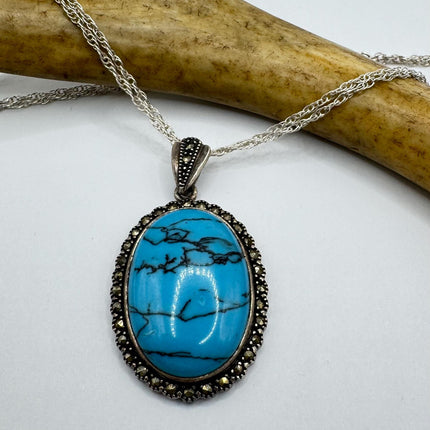Vintage Turquoise Howlite Silver Gemstone Pendant