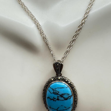 Vintage Turquoise Howlite Silver Gemstone Pendant