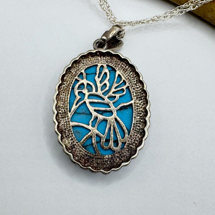 Vintage Turquoise Howlite Silver Gemstone Pendant