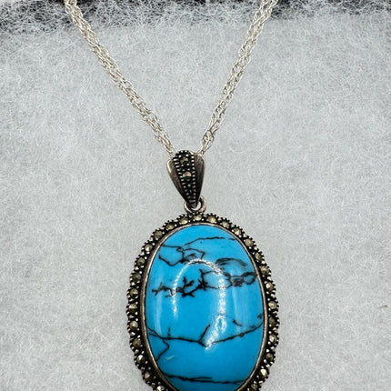 Vintage Turquoise Howlite Silver Gemstone Pendant