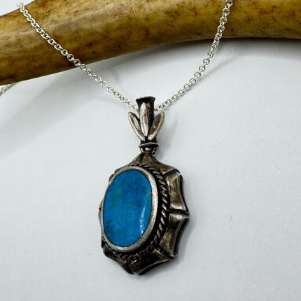 Vintage Turquoise Howlite Silver Gemstone Pendant