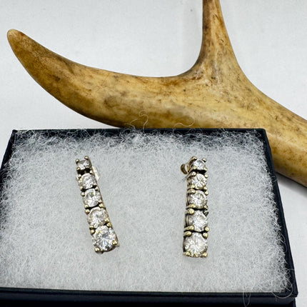 Vintage Deco White Sapphire Sterling Silver Dangle Earrings