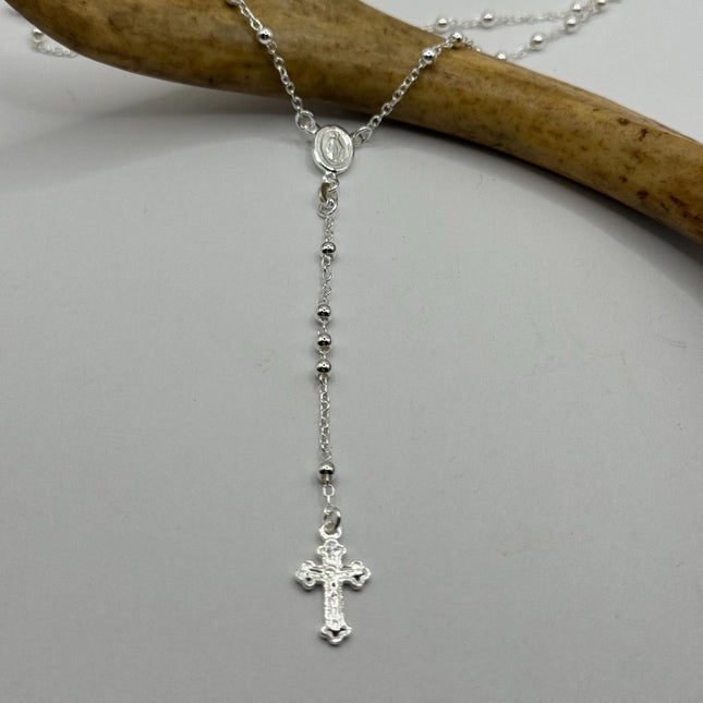 Vintage Rosary | 925 Sterling Silver Rosary Cross Crucifix Pendant Prayer Necklace Dainty Religious communion confirmation gift