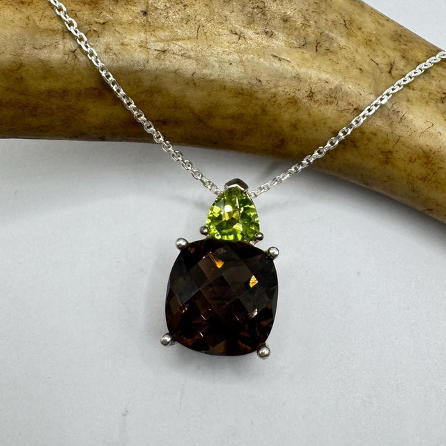 vintage smoky topaz Peridot Necklace Dainty 925 Sterling Silver Chain, Delicate Design