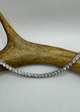 Vintage Silver Tennis Bracelet | Crystal Diamond Cubic Zirconia | 925 Sterling Silver