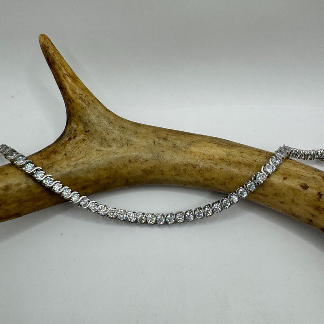 Vintage Silver Tennis Bracelet | Crystal Diamond Cubic Zirconia | 925 Sterling Silver