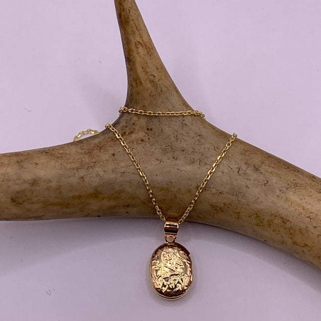 Vintage Gold Photo Locket | Tiny 9K Etched Memory Charm Pendant | Delicate Gold Filled Chain Perfect Stacking Everyday Small Photo Necklace