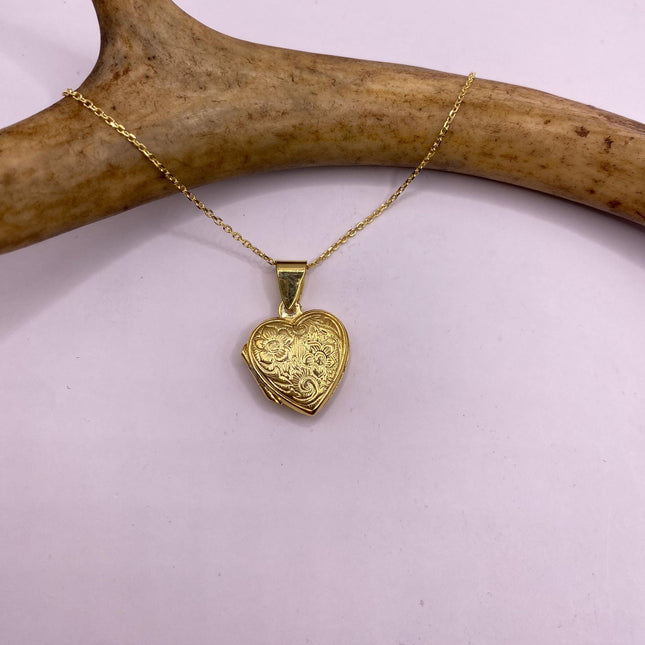 Vintage Gold Locket | Tiny Gold Heart Photo Memory Charm Pendant | 925 Sterling Silver Delicate Chain | Small Photo Mini Memory Necklace
