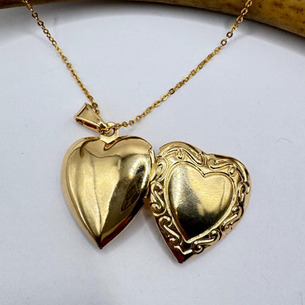 Vintage Tiny Gold Heart Photo Locket Necklace 9K Gold Filled Memory Charm on Delicate Gold Chain - Vintage Style Photo Necklace