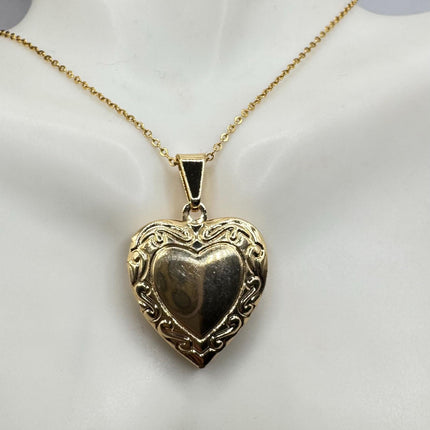 Vintage Tiny Gold Heart Photo Locket Necklace 9K Gold Filled Memory Charm on Delicate Gold Chain - Vintage Style Photo Necklace