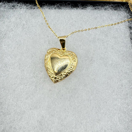 Vintage Tiny Gold Heart Photo Locket Necklace 9K Gold Filled Memory Charm on Delicate Gold Chain - Vintage Style Photo Necklace