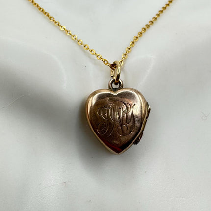 Vintage Gold Locket | Tiny 9k Gold Filled Heart Pendant Photo Memory Charm Engraved Mum | Golden 925 Sterling Silver Chain Necklace