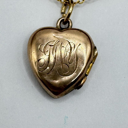 Vintage Gold Locket | Tiny 9k Gold Filled Heart Pendant Photo Memory Charm Engraved Mum | Golden 925 Sterling Silver Chain Necklace