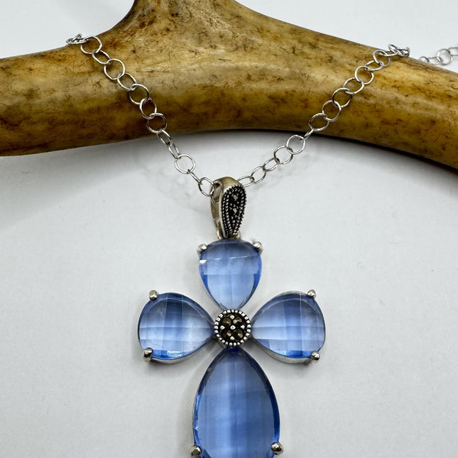 Vintage Gold Sapphire Cross Pendant