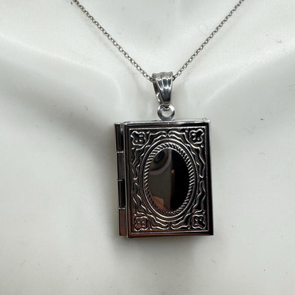 Vintage Photo Locket |Etched Book Memory Charm Pendant Stainless Steel
