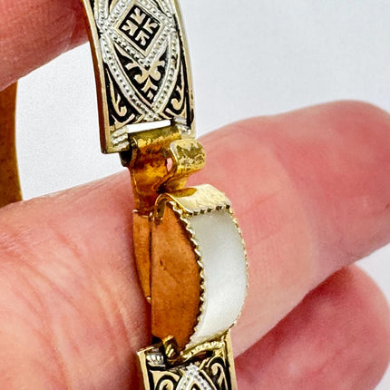 Vintage White Bracelet Mother of Pearl Set in Gold Bronze Stacking Layered