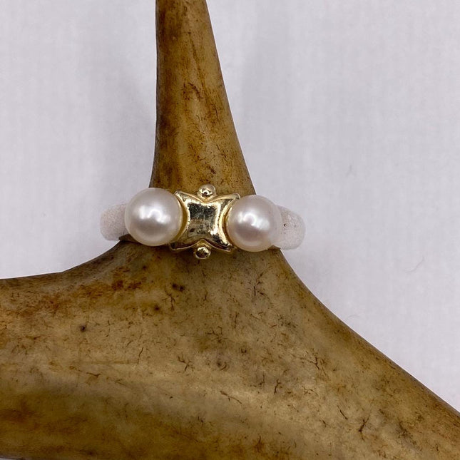 Vintage White Pearl Cocktail Ring Band 925 Sterling Silver