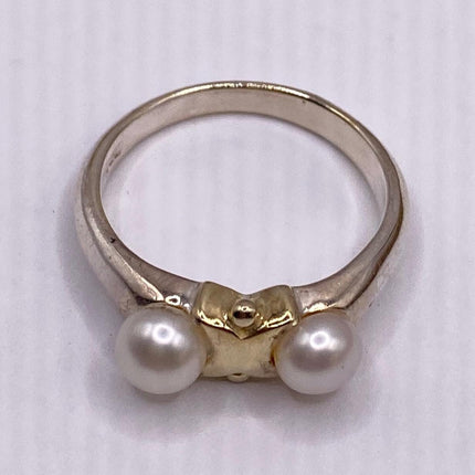 Vintage White Pearl Cocktail Ring Band 925 Sterling Silver