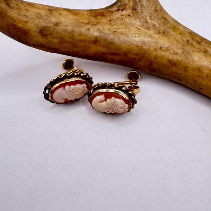 Vintage Cameo Gold Clip-On Earrings 12k GF Tiny Heart Love Delicate Gold Clip On Earrings