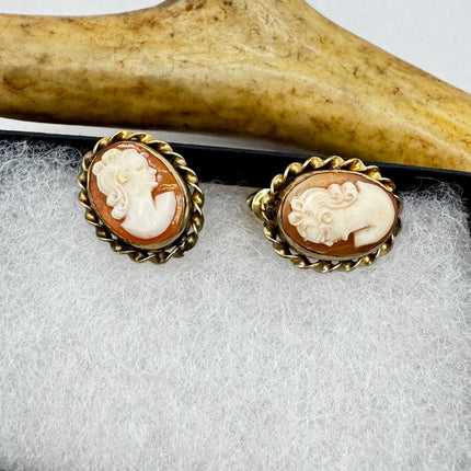 Vintage Cameo Gold Clip-On Earrings 12k GF Tiny Heart Love Delicate Gold Clip On Earrings