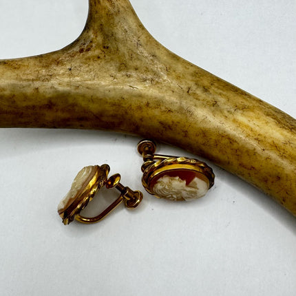 Vintage Cameo Gold Clip-On Earrings 12k GF Tiny Heart Love Delicate Gold Clip On Earrings