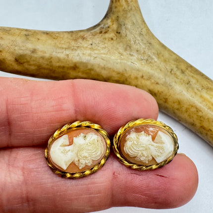 Vintage Cameo Gold Clip-On Earrings 12k GF Tiny Heart Love Delicate Gold Clip On Earrings