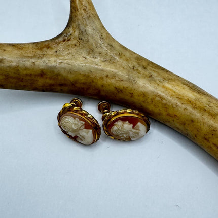 Vintage Cameo Gold Clip-On Earrings 12k GF Tiny Heart Love Delicate Gold Clip On Earrings