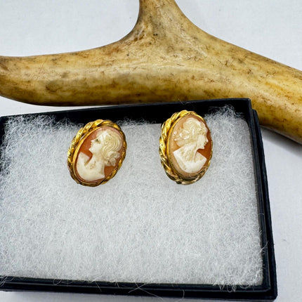 Vintage Cameo Gold Clip-On Earrings 12k GF Tiny Heart Love Delicate Gold Clip On Earrings