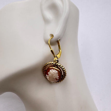 Vintage 12k GF Cameo Leverback Earrings - Delicate Gold Design for Everyday Wear