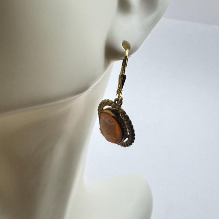 Vintage 12k GF Cameo Leverback Earrings - Delicate Gold Design for Everyday Wear