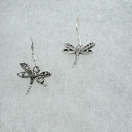 Vintage Dragonfly dangle Earrings 925 Sterling Silver