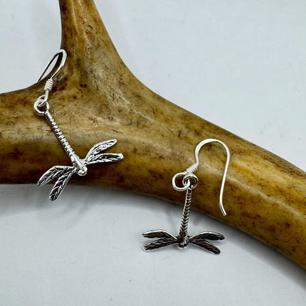 Vintage Dragonfly dangle Earrings 925 Sterling Silver