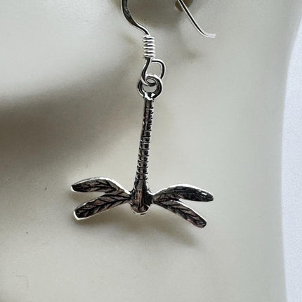 Vintage Dragonfly dangle Earrings 925 Sterling Silver