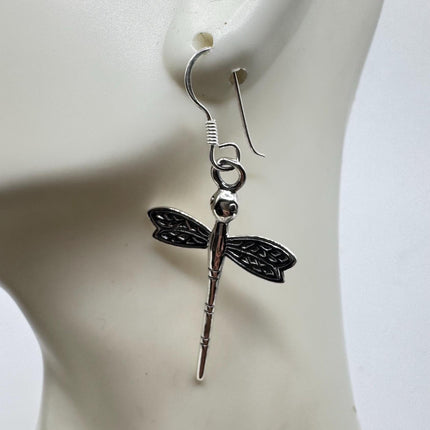 Vintage Dragonfly dangle Earrings 925 Sterling Silver