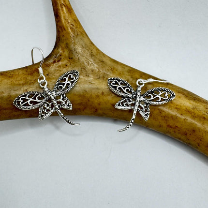 Vintage Dragonfly dangle Earrings 925 Sterling Silver