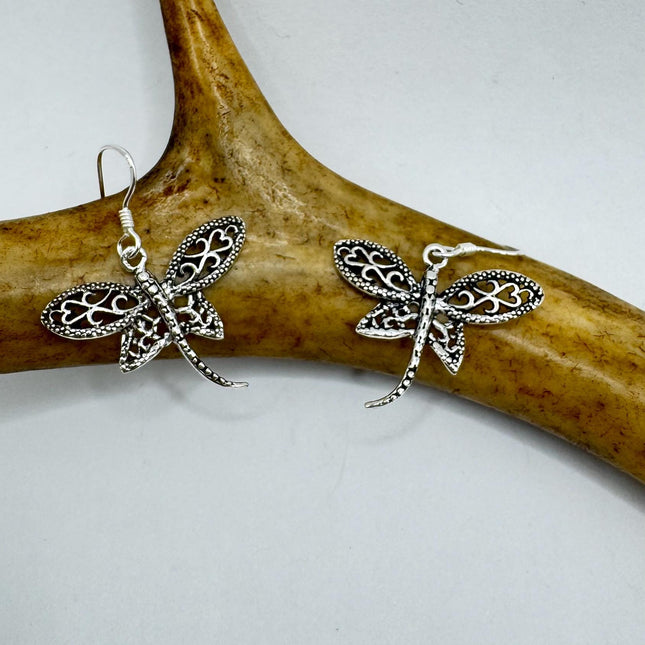 Vintage Dragonfly dangle Earrings 925 Sterling Silver