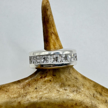 Vintage Silver Ring | Clear Crystal Diamond Eternity Stacking Promise Ring Wedding | 925 Sterling Silver Band