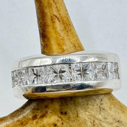 Vintage Silver Ring | Clear Crystal Diamond Eternity Stacking Promise Ring Wedding | 925 Sterling Silver Band