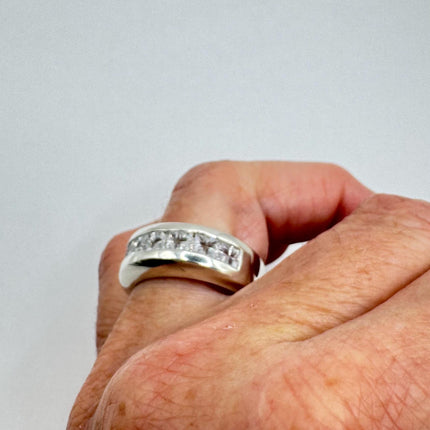 Vintage Silver Ring | Clear Crystal Diamond Eternity Stacking Promise Ring Wedding | 925 Sterling Silver Band