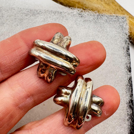 Vintage Silver Clip-On Earrings 925 Sterling Silver Hand Made Elijah Collection