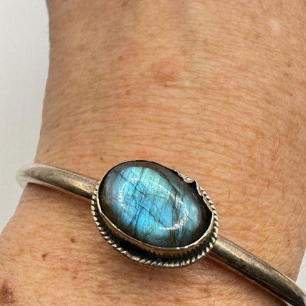 Vintage Fire Labradorite Gemstone Cuff Bracelet