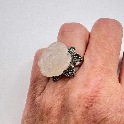 Vintage Pink Rose 925 Sterling Silver Boho Ring